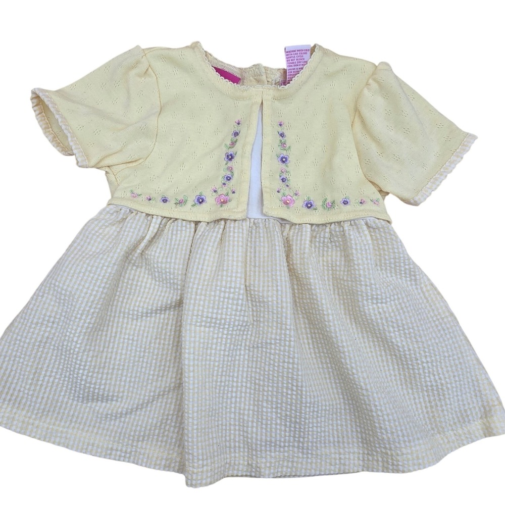 Little Lindsey Yellow‎ Gingham Seersucker Dress with Embroidered Cardigan Baby